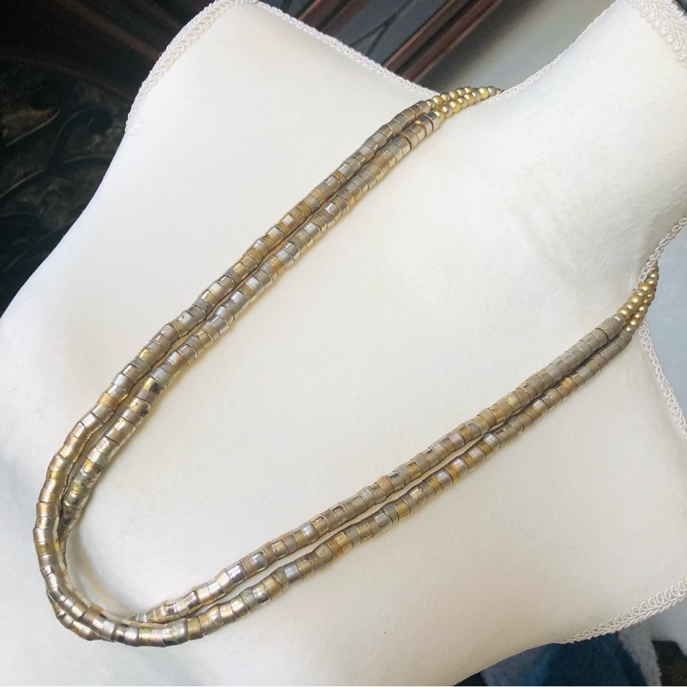 Vintage double strand tri tone metal cap necklace